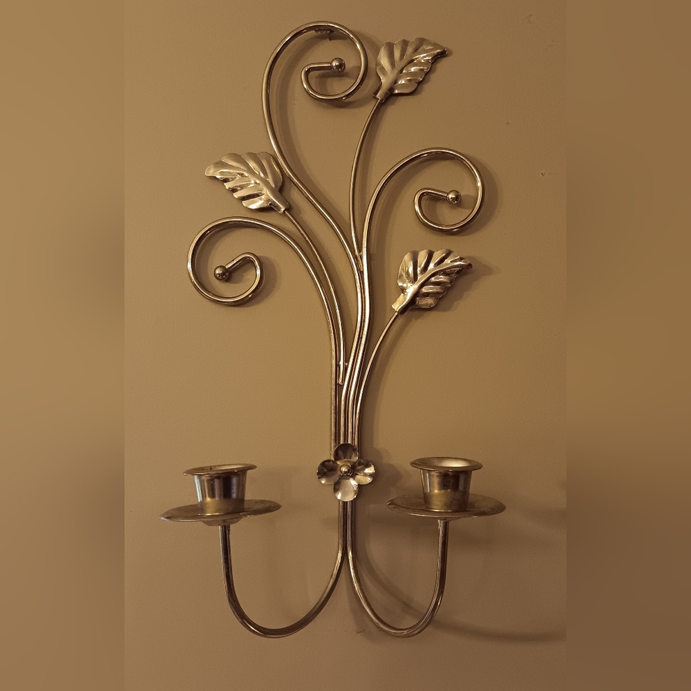 Vintage Home Interiors Gold Double Candleholder Wall Sconce.